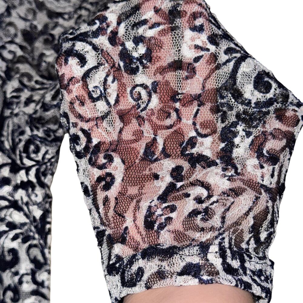 Rafaella Peplum Blouse Women's Size XL Black White Lace Sheer Sleeve L/S - Picture 4 of 8